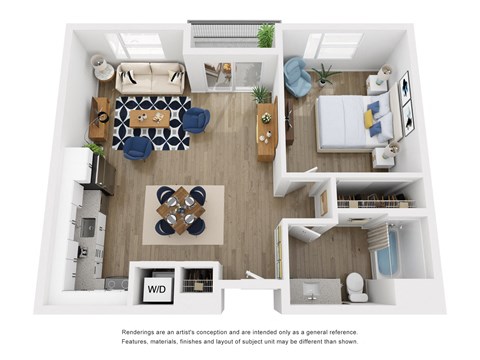 Floor plan for 1 bed, 1 bath, 648 sqft